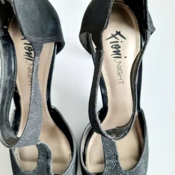 FIONI Night T-strap Black Shimmer Heels Shoes Sz 8 - Picture 4 of 8